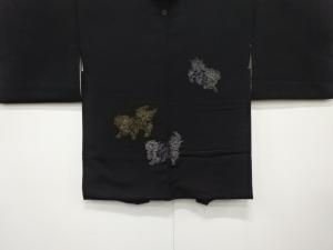 漆　唐獅子模様織り出し　一つ紋　絵羽織